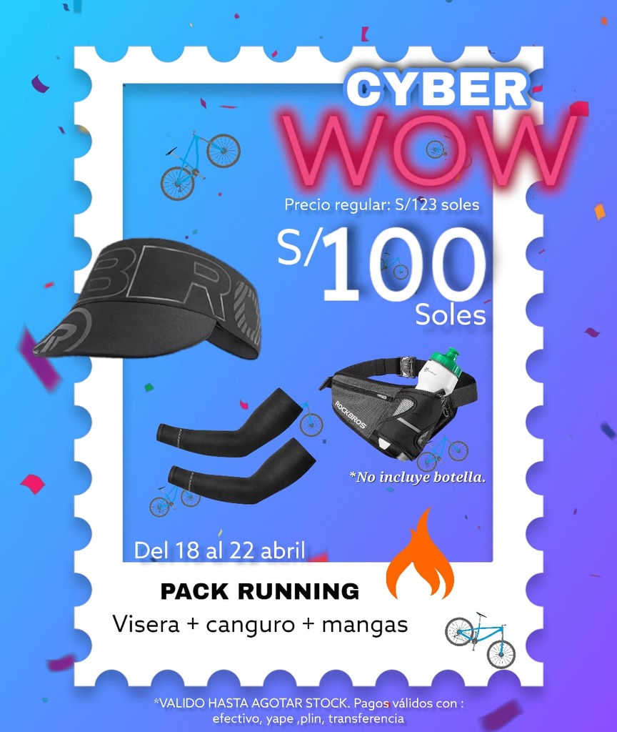 Pack Cyber WOW 16 RUNNING [Visera LF7628 + manga negra XT9002BK + canguro portabotella D36]