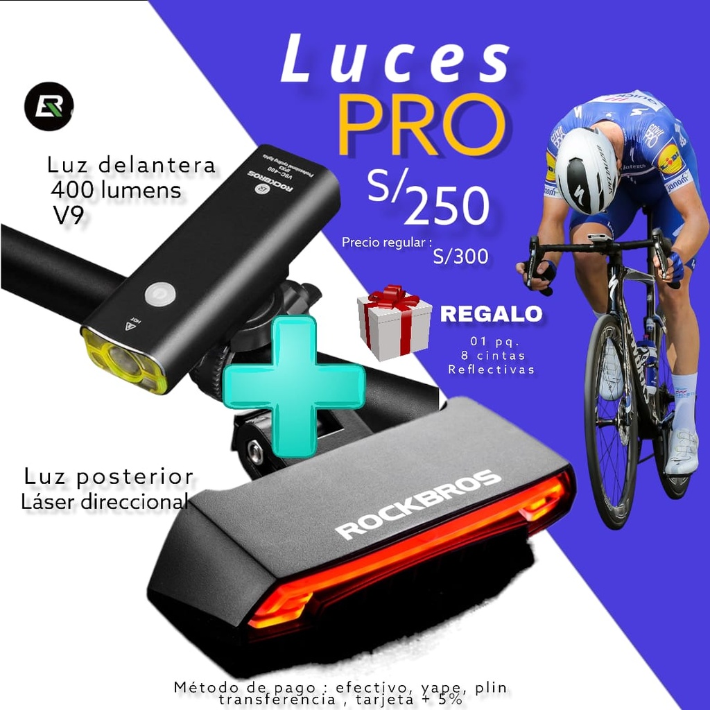 Pack luces PRO [luz V9C-400BK + luz LKWD-R1 + cintra reflectiva]