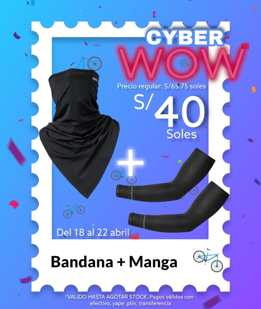 Pack Cyber WOW 9 [Bandana en V negra LF7159-3 + manga XT9002BK]