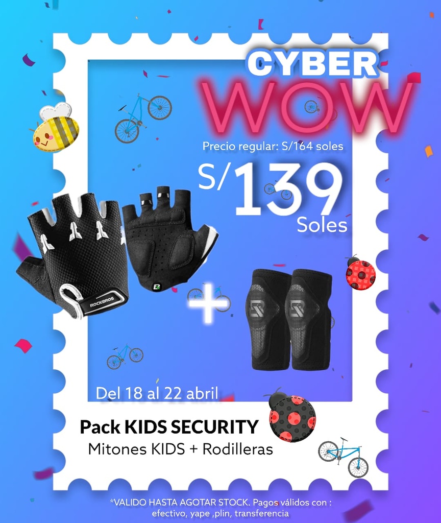 Pack Cyber WOW 14 KIDS SEC [Guantes mitones S145 + Rodillera LF1148-A]