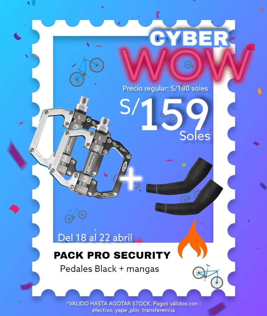 Pack Cyber WOW 15 PRO SEC [Pedales 2010-12SBKS + Manga negra XT9002BK]