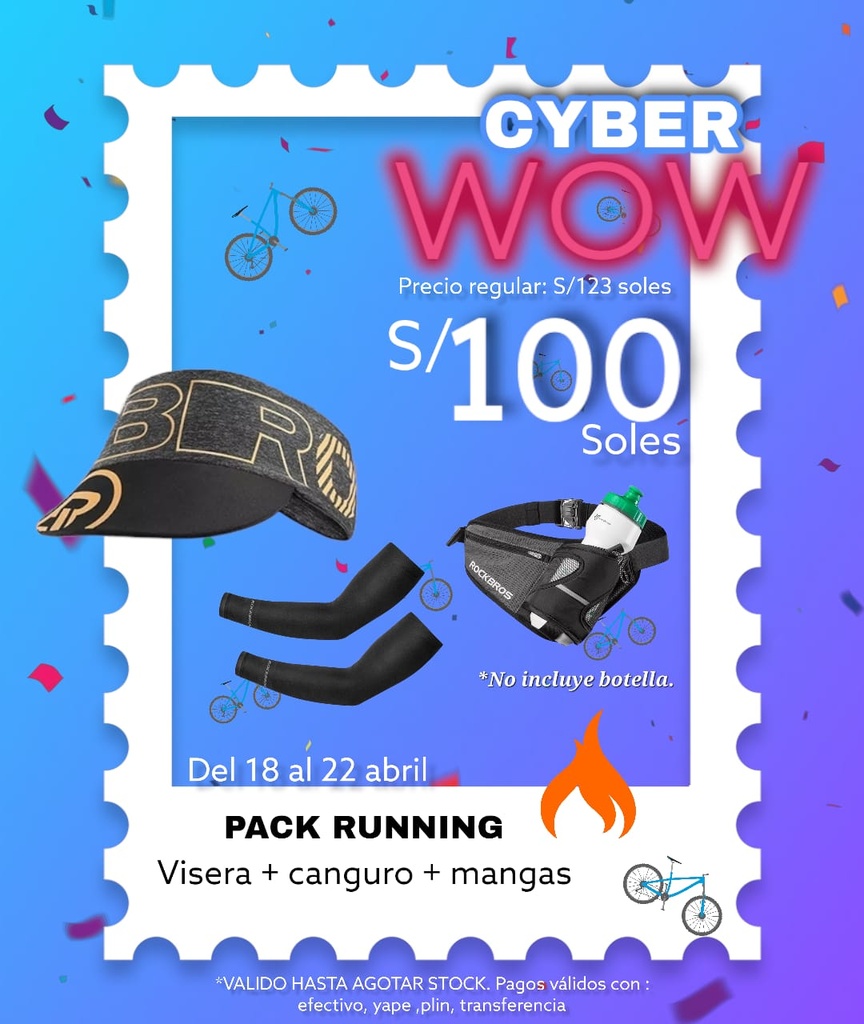 Pack Cyber WOW 16 RUNNING [Visera LF7628 + manga negra XT9002BK + canguro portabotella D36]