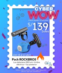 [PACK016] Pack Cyber WOW 13 [Luz delantera YQ-QD200LM + luz posterior A54BK + timbre electrónico azul CB1709BU]